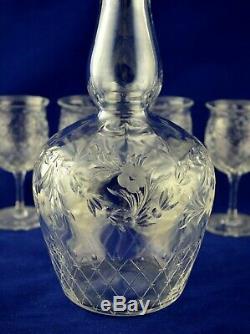 Thomas Webb Crystal Intaglio Cut Round Spirit Decanter & 6 Sherry / Port Glasses