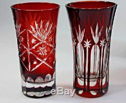Tozai Bohemian Style Ruby Red Cut to Clear Glass Liquor Decanter & 6 Glasses Set