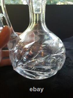 Trefoil Spout Oil Cruet, American Brilliant Period Cut glass Signed FRY Poppy