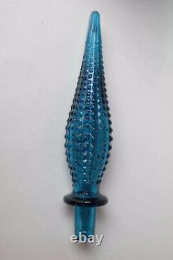Turquoise Hobnail Diamond Cut Genie Bottle Decanter 1960s Glass Empoli MCM