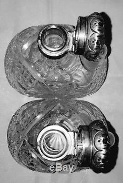 Two 1891 J. Hoare American Brilliant Cut Glass Decanters W Gorham Sterling Tops