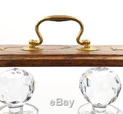 Two Edinburgh Crystal Square Decanters Solid Oak Frame Tantalus Brass Fittings