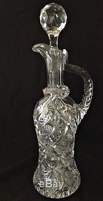 Unusual Antique Hawkes Abp American Brilliant Glass Decanter 15 Excellent