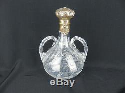 Unusual Antique ABP Cut Glass Decanter Sterling Top w Wheat Pattern & Heart Lock