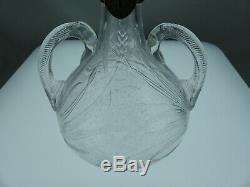 Unusual Antique ABP Cut Glass Decanter Sterling Top w Wheat Pattern & Heart Lock