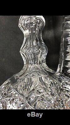 Unusual Antique Abp Heavy Thick Long Neck 13 Cut Glass Bottle Decanter