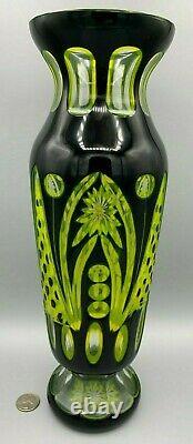 Uranium Bohemian Glass Vase Cut Blk Yellow Deco Val St Lambert Carl Schappel