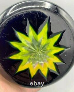 Uranium Bohemian Glass Vase Cut Blk Yellow Deco Val St Lambert Carl Schappel