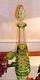 Val St. Lambert Citron Green Cut To Clear Cased Crystal Decanter Withorig Stopper