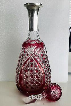 VAL ST LAMBERT CRANBERRY CASED CUT CLEAR CRYSTAL c1905 DECANTER