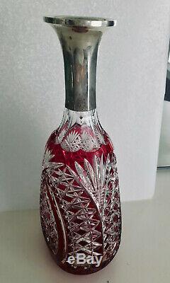 VAL ST LAMBERT CRANBERRY CASED CUT CLEAR CRYSTAL c1905 DECANTER