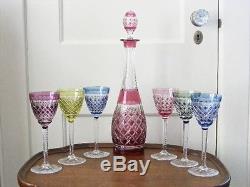 Val St Lambert Cut To Clear Crystal Decanter And 6 Wine Goblets