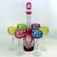Val St Lambert Cranberry Cut To Clear Crystal Decanter & 6 Coloured Hock Glasses