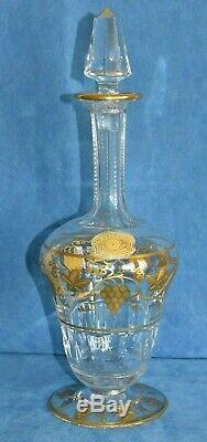 VAL ST LAMBERT Pampre D'Or Gold Grape Leaves Art Glass Port Wine Decanter Bottle