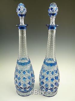 VAL St LAMBERT Crystal Stunning Cut-to-Clear DECANTER Pair 17