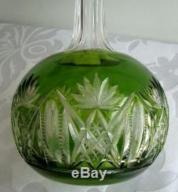 VERY RARE French Baccarat Crystal Decanter Carafe Green Cut to Clear, ca 1900