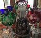 Vintage Ajka Crystal Wine Set 4 Multicolor Glasses W. Decanter Cut To Clear Rare