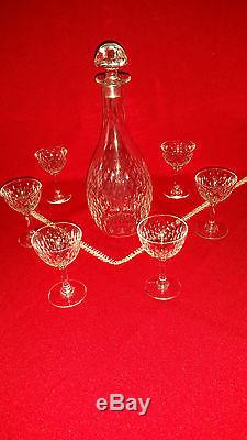 Vintage Baccarat Paris Cut Liquor / Cordial Decanter & Six (6) Glasses Mint