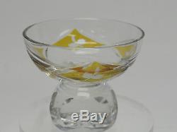 Vintage Bohemian Germany Heavy Hand Cut Crystal Amber Decanter + 5 Shot Glass