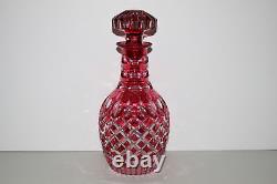 VINTAGE CRANBERRY RED CUT TO CLEAR CRYSTAL 11.5 DECANTER WithSTOPPER