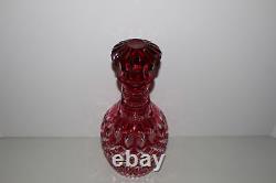 VINTAGE CRANBERRY RED CUT TO CLEAR CRYSTAL 11.5 DECANTER WithSTOPPER