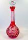 Vintage Czech / Bohemian Ruby Red Cut To Clear Glass Decanter