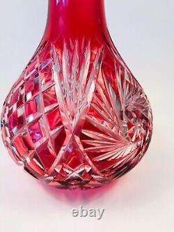 VINTAGE CZECH / BOHEMIAN Ruby Red Cut To Clear Glass Decanter