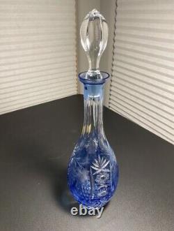VINTAGE Nachtmann 15.5 Aqua Cut to Clear Glass Wine Decanter WithStopper STUNNING