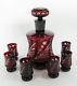 Vintage Set 6 Liqueur Cups Decanter Red Ruby Crystal Hand Cut X