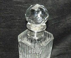 VINTAGE SOLID SILVER STERLING COLLAR CRYSTAL GLASS DECANTOR 27cm LONDON 1973