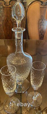 VTG Baccarat French Crystal PARIS Cut Pattern Decanter & 2 Champagne Flutes