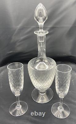 VTG Baccarat French Crystal PARIS Cut Pattern Decanter & 2 Champagne Flutes