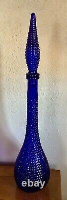 VTG Cobalt Blue MCM Genie Bottle Rossini Empoli Italy Glass Decanter Diamond cut