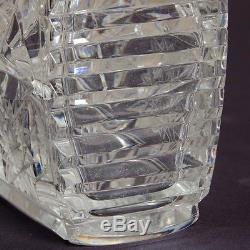 VTG Czech Cut Glass Crystal Art Deco Square Bottle Decanter + Stopper 6.5 Tall