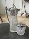 Vtg Diamond Point Glass Silver Plate Top Decanter Pitcher With Sm Ice Bucket