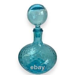 VTG Empoli Blue Diamond Optic Genie Decanter Round Orb Stopper Art Glass MCM