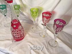 Val St Lambert Acadamie Du Vin cut to clear crystal set 6 Glasses and Decanter