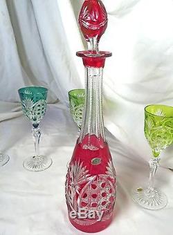 Val St Lambert Acadamie Du Vin cut to clear crystal set 6 Glasses and Decanter