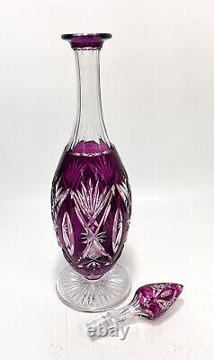Val. St. Lambert Amethyst Purple Cut to Clear Glass Decanter