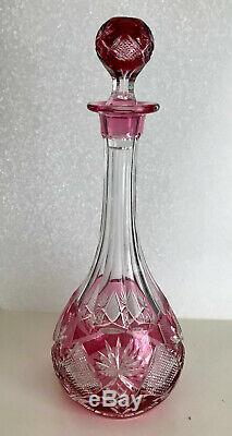 Val St Lambert Berncastel Cranberry Cased Cut Clear Crystal Decanter