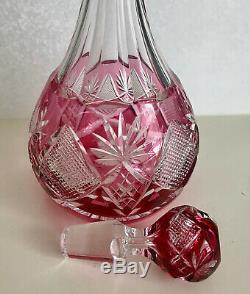 Val St Lambert Berncastel Cranberry Cased Cut Clear Crystal Decanter