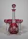 Val St Lambert Berncastel Decanter Set With 6 Cordials Cranberry Cut To Clear