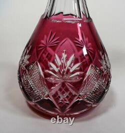 Val St Lambert Berncastel Decanter Set with 6 Cordials Cranberry Cut to Clear