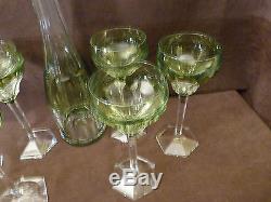 Val St Lambert Chartreuse to Clear Cut Crystal Decanter with 6 Cordial Glasses