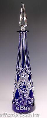 Val St. Lambert Cobalt Blue Cut to Clear Crystal Glass Decanter -Gorgeous