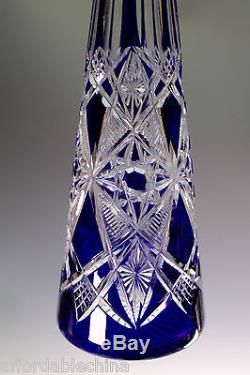 Val St. Lambert Cobalt Blue Cut to Clear Crystal Glass Decanter -Gorgeous