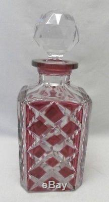 Val St. Lambert Cranberry Cut to Clear Crystal Decanter c. 1920