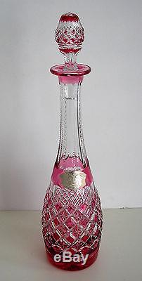 Val St Lambert Cranberry Or Pink Cased Cut Clear Crystal Decanter