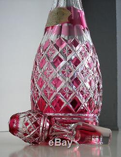 Val St Lambert Cranberry Or Pink Cased Cut Clear Crystal Decanter