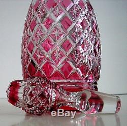 Val St Lambert Cranberry Or Pink Cased Cut Clear Crystal Decanter